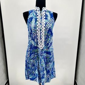 Lilly Pulitzer Jane Shift Dress Blue Canopy Chaos Print Sleeveless 25075 Sz 00